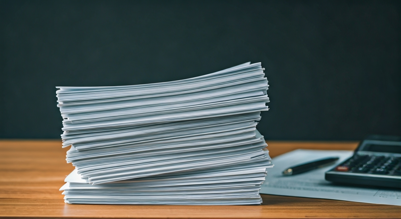 Stack of 1099 forms on desk